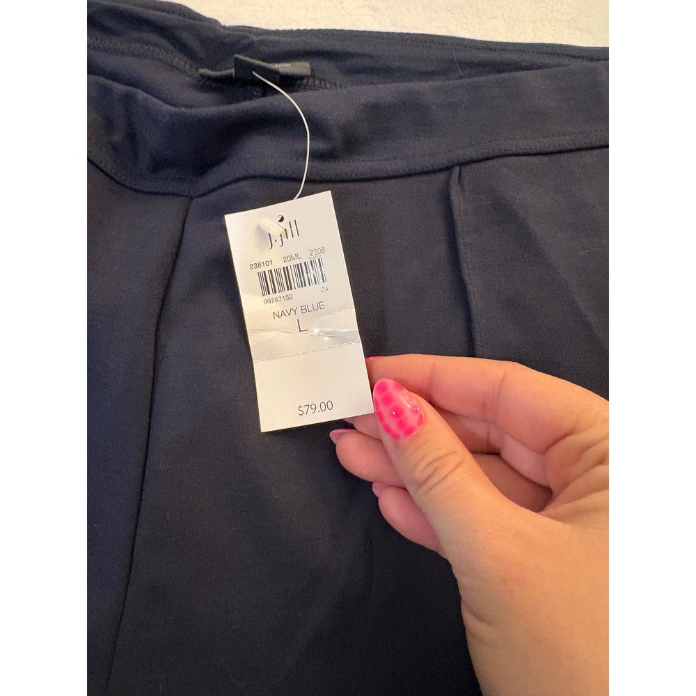 J. Jill Wearever Navy Blue Wide Leg Crop Pants Pintuck Stretch Jersey Large NWT - Picture 3 of 6